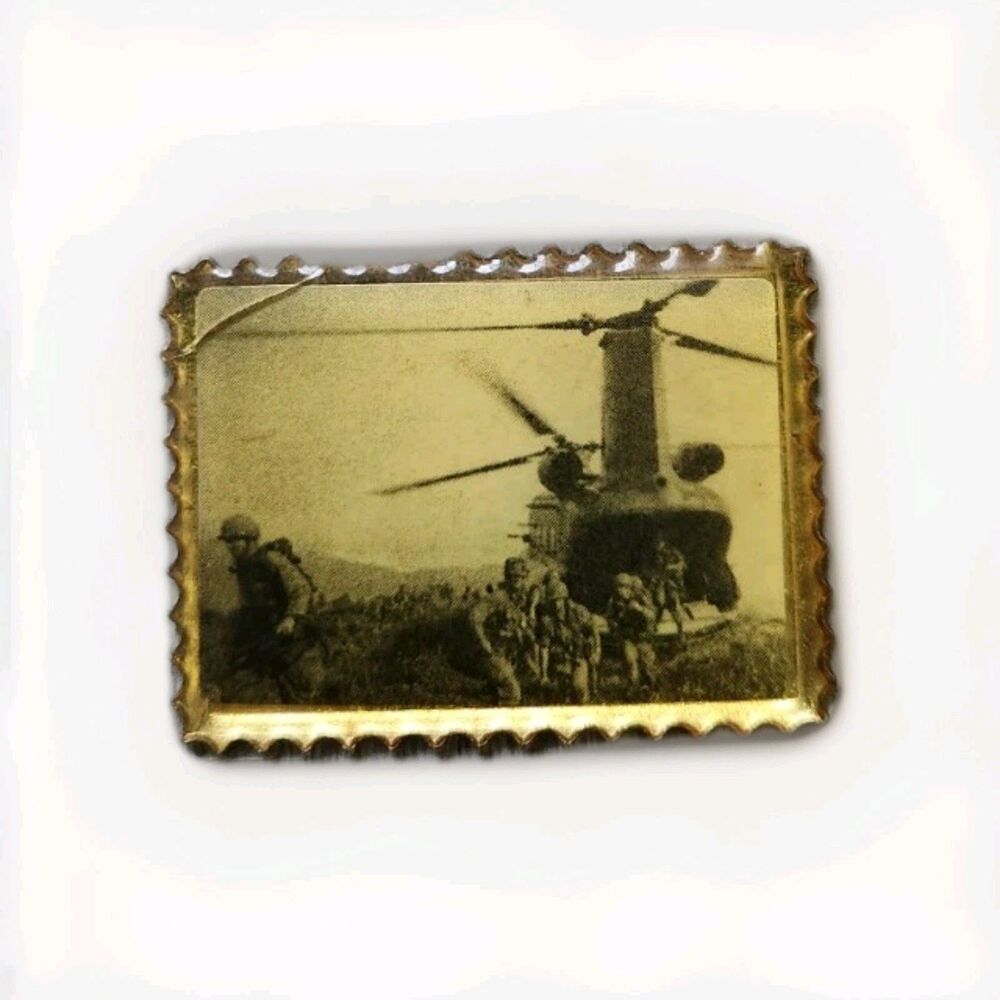 Vintage Vietnam War Helicopter Troops Departing Metal Stamp 1.5" Rare GUC
